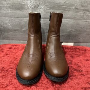 Leather Classics Ankle Boots Size 8 E2 Brown Side Zip Booties Cowboy